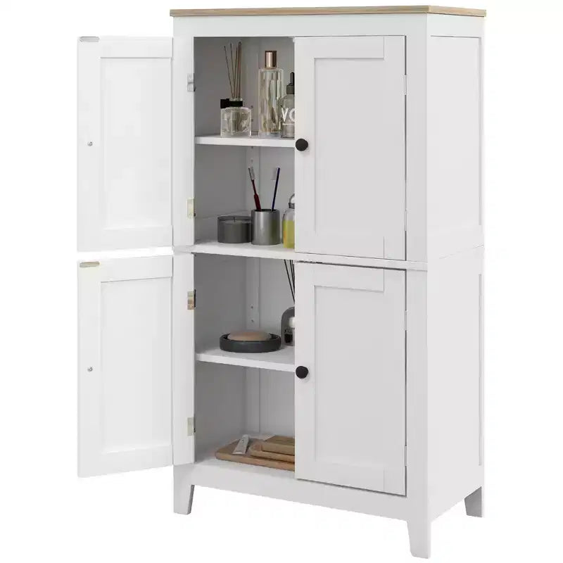 Meuble de salle de bain HOMCOM, meuble de sol de salle de bain avec étagères réglables, meuble de rangement sur pied avec portes, blanc