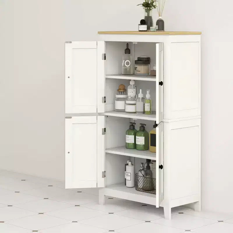 Meuble de salle de bain HOMCOM, meuble de sol de salle de bain avec étagères réglables, meuble de rangement sur pied avec portes, blanc