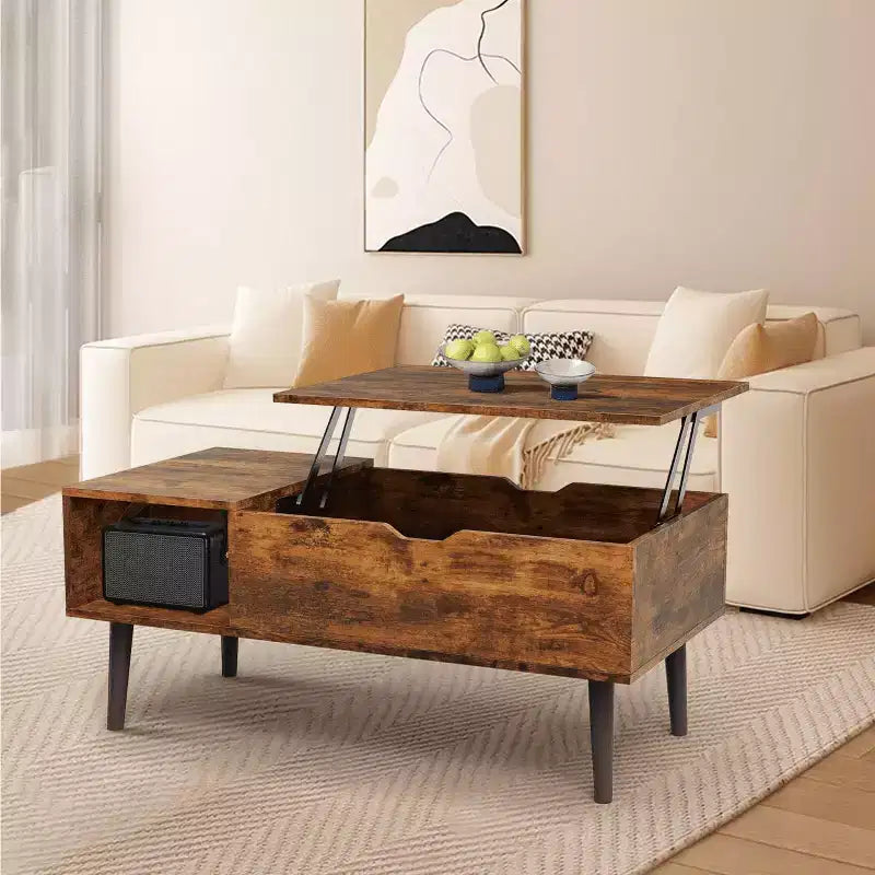 Table basse relevable JIONJOY avec rangement dissimulé, pieds en bois pour salon, petits espaces - Nettoyage facile