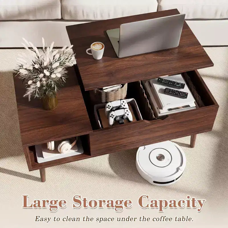 Table basse relevable JIONJOY avec rangement dissimulé, pieds en bois pour salon, petits espaces - Nettoyage facile
