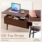 Table basse relevable JIONJOY avec rangement dissimulé, pieds en bois pour salon, petits espaces - Nettoyage facile