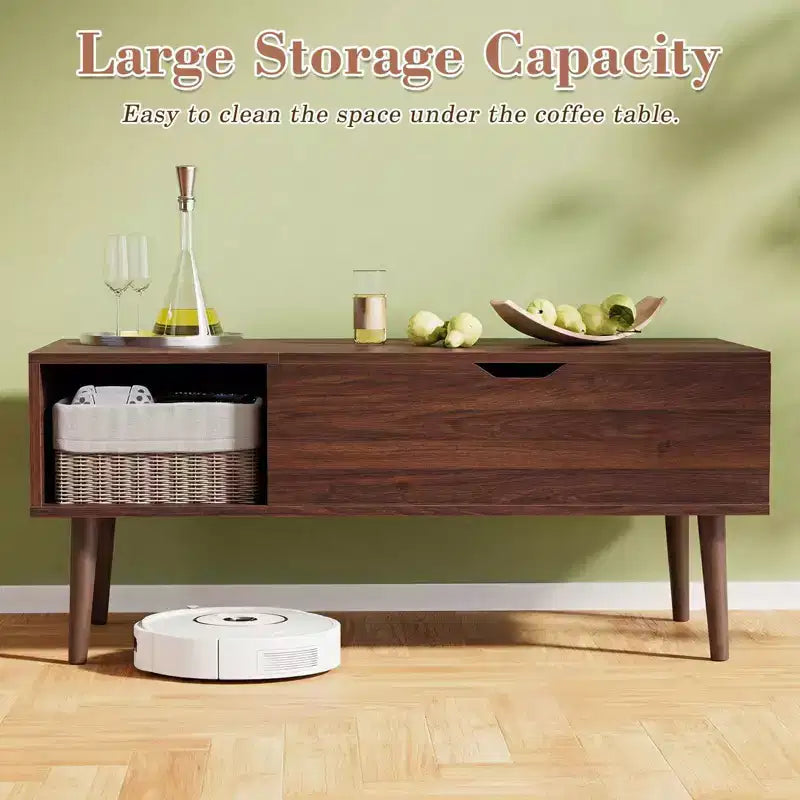 Table basse relevable JIONJOY avec rangement dissimulé, pieds en bois pour salon, petits espaces - Nettoyage facile