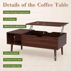 Table basse relevable JIONJOY avec rangement dissimulé, pieds en bois pour salon, petits espaces - Nettoyage facile