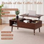 Table basse relevable JIONJOY avec rangement dissimulé, pieds en bois pour salon, petits espaces - Nettoyage facile