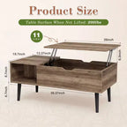 Table basse relevable JIONJOY avec rangement dissimulé, pieds en bois pour salon, petits espaces - Nettoyage facile