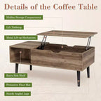 Table basse relevable JIONJOY avec rangement dissimulé, pieds en bois pour salon, petits espaces - Nettoyage facile