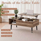 Table basse relevable JIONJOY avec rangement dissimulé, pieds en bois pour salon, petits espaces - Nettoyage facile