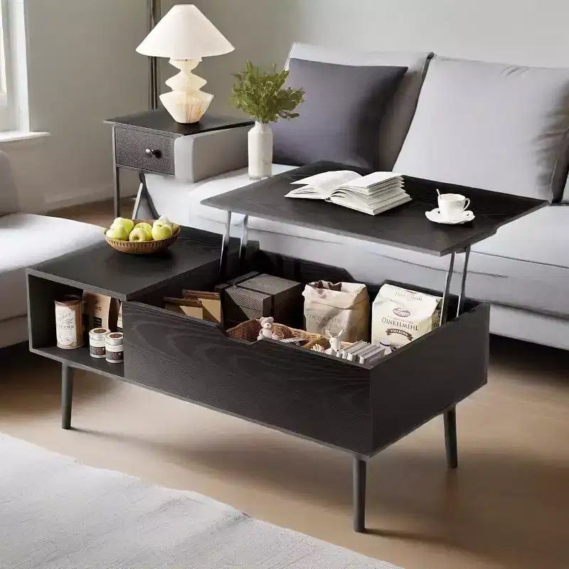Table basse relevable JIONJOY avec rangement dissimulé, pieds en bois pour salon, petits espaces - Nettoyage facile