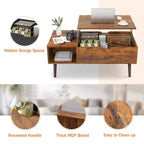 Table basse relevable JIONJOY avec rangement dissimulé, pieds en bois pour salon, petits espaces - Nettoyage facile