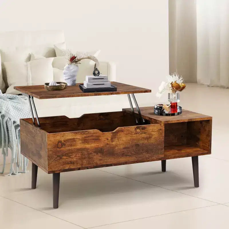 Table basse relevable JIONJOY avec rangement dissimulé, pieds en bois pour salon, petits espaces - Nettoyage facile
