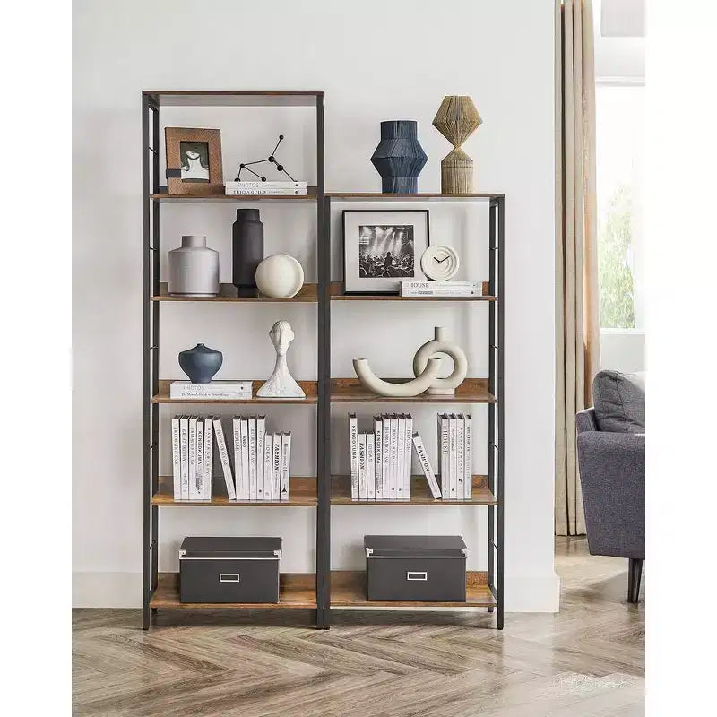 Étagère à Livres à 6 Niveaux VASAGLE, Bibliothèque, 30 x 60 x 178 cm, Unité d'Étagères, avec Panneaux Arrière, Style Industriel, Marron Rustique et Noir