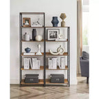 Étagère à Livres à 6 Niveaux VASAGLE, Bibliothèque, 30 x 60 x 178 cm, Unité d'Étagères, avec Panneaux Arrière, Style Industriel, Marron Rustique et Noir