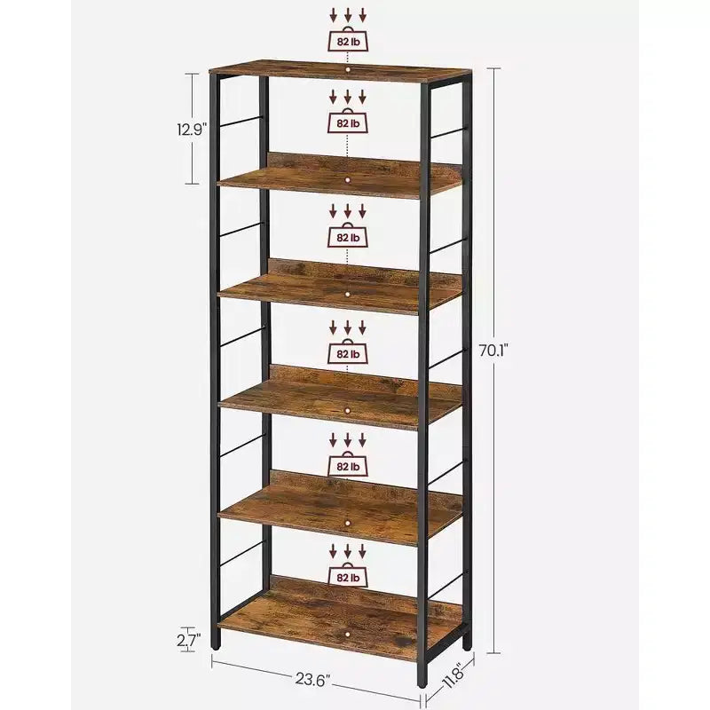 Étagère à Livres à 6 Niveaux VASAGLE, Bibliothèque, 30 x 60 x 178 cm, Unité d'Étagères, avec Panneaux Arrière, Style Industriel, Marron Rustique et Noir