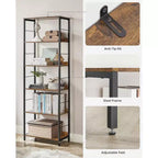 Étagère à Livres à 6 Niveaux VASAGLE, Bibliothèque, 30 x 60 x 178 cm, Unité d'Étagères, avec Panneaux Arrière, Style Industriel, Marron Rustique et Noir