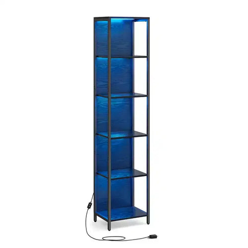 6-Tier LED Bookshelf, Display Shelf with Dimmable Lights, LED Bookcase, 11.9 x 15.7 x 70.3 Inches, Black with Wood Grain