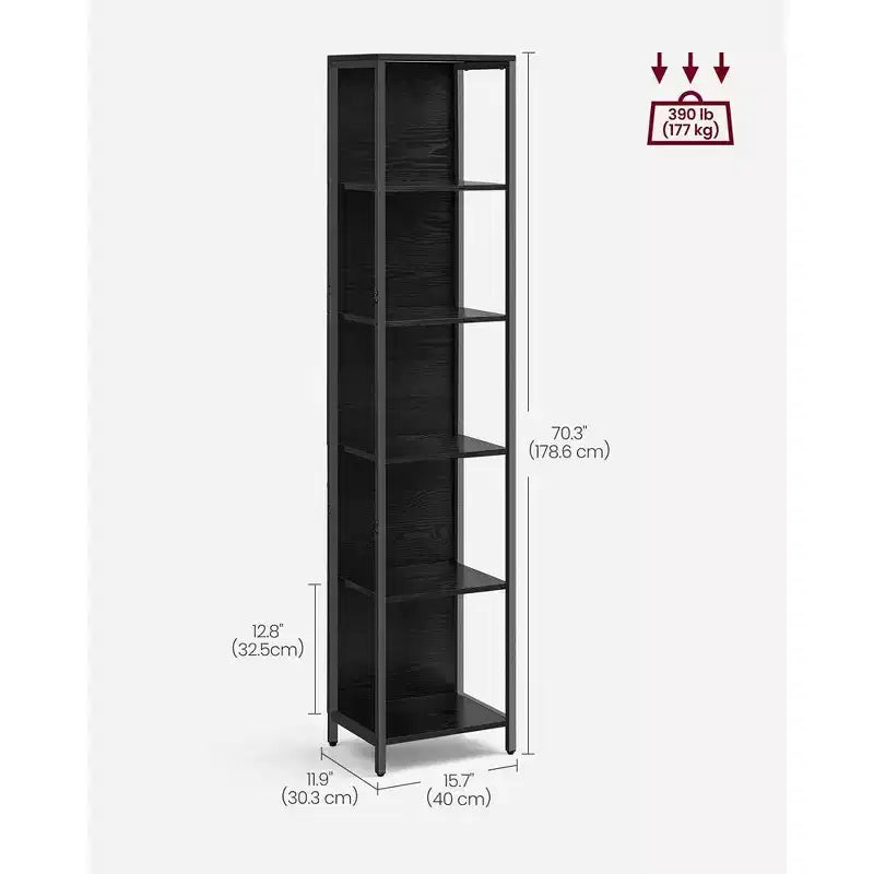 Étagère à Livres LED à 6 Niveaux, Étagère de Présentation avec Lumières Dimmables, Bibliothèque LED, 30,2 x 39,9 x 178,5 cm, Noir avec Grain de Bois