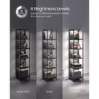 Étagère à Livres LED à 6 Niveaux, Étagère de Présentation avec Lumières Dimmables, Bibliothèque LED, 30,2 x 39,9 x 178,5 cm, Noir avec Grain de Bois