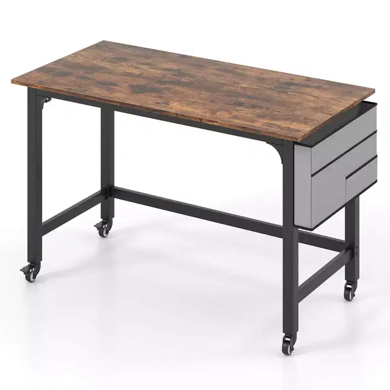 Costway Bureau Informatique Roulant 1/2/4 PCS, Cadre Métallique, Table PC Portable Plateau en Bois, Poste de Travail d'Étude