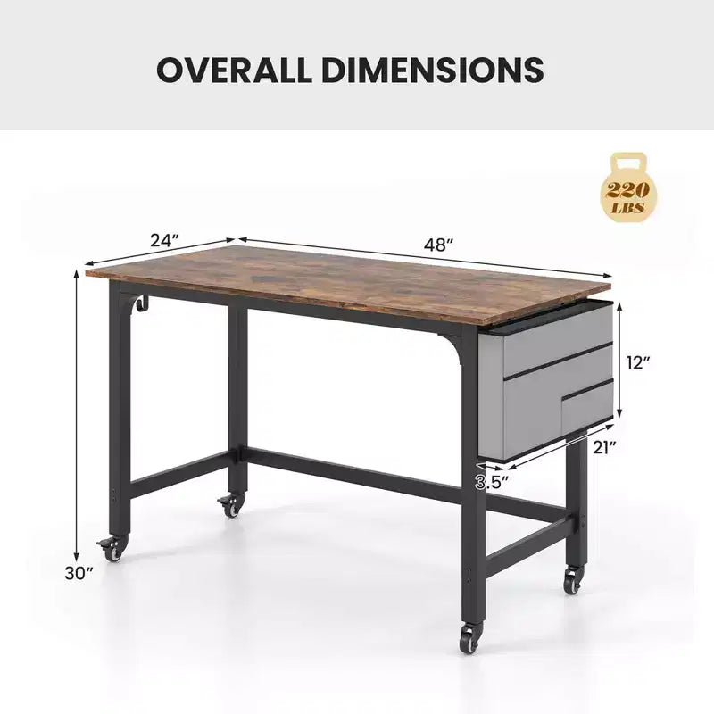 Costway Bureau Informatique Roulant 1/2/4 PCS, Cadre Métallique, Table PC Portable Plateau en Bois, Poste de Travail d'Étude