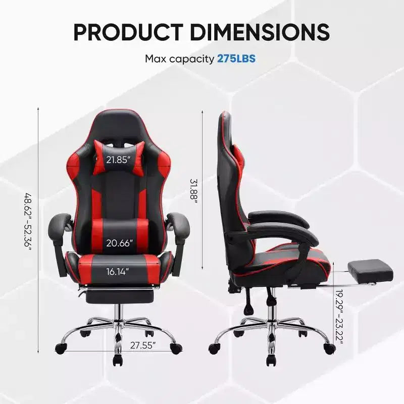 Chaise de jeu de course ergonomique JIONJOY avec dossier haut, soutien lombaire et accoudoirs réglables