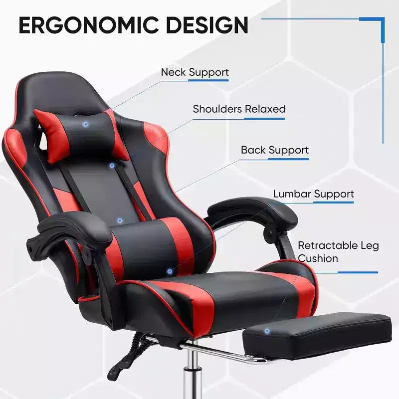 Chaise de jeu de course ergonomique JIONJOY avec dossier haut, soutien lombaire et accoudoirs réglables