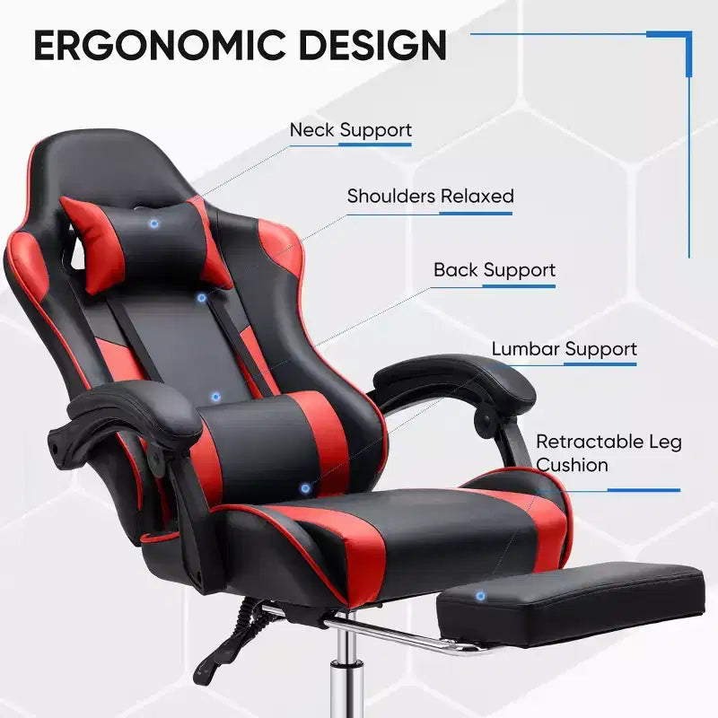 Chaise de jeu de course ergonomique JIONJOY avec dossier haut, soutien lombaire et accoudoirs réglables