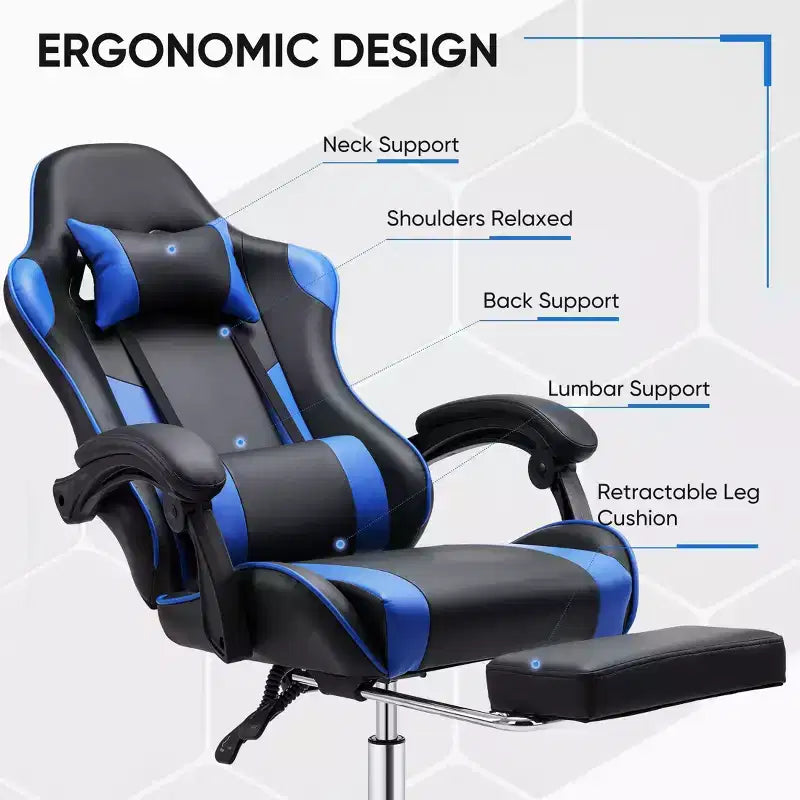 Chaise de jeu de course ergonomique JIONJOY avec dossier haut, soutien lombaire et accoudoirs réglables
