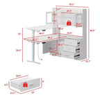 Famapy Bureau Ordinateur Relevable Grand Bureau Tout-en-un avec Rangement Composite Blanc