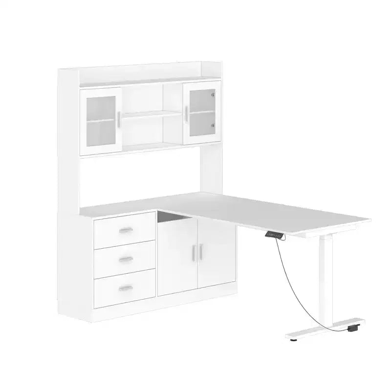 Famapy Bureau Ordinateur Relevable Grand Bureau Tout-en-un avec Rangement Composite Blanc