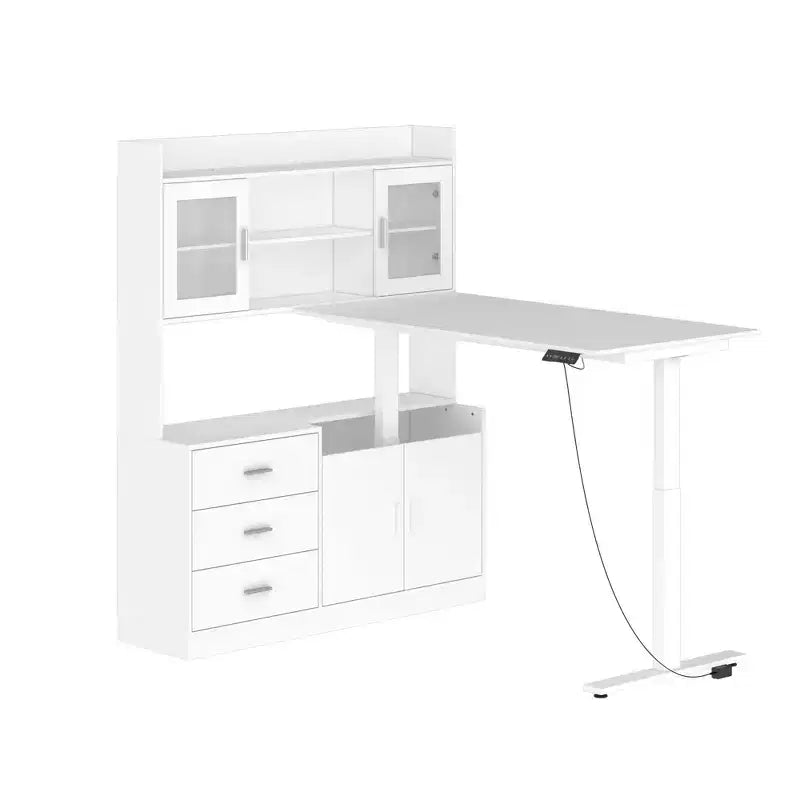 Famapy Bureau Ordinateur Relevable Grand Bureau Tout-en-un avec Rangement Composite Blanc