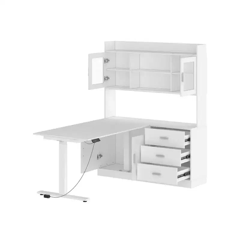 Famapy Bureau Ordinateur Relevable Grand Bureau Tout-en-un avec Rangement Composite Blanc