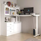 Famapy Bureau Ordinateur Relevable Grand Bureau Tout-en-un avec Rangement Composite Blanc