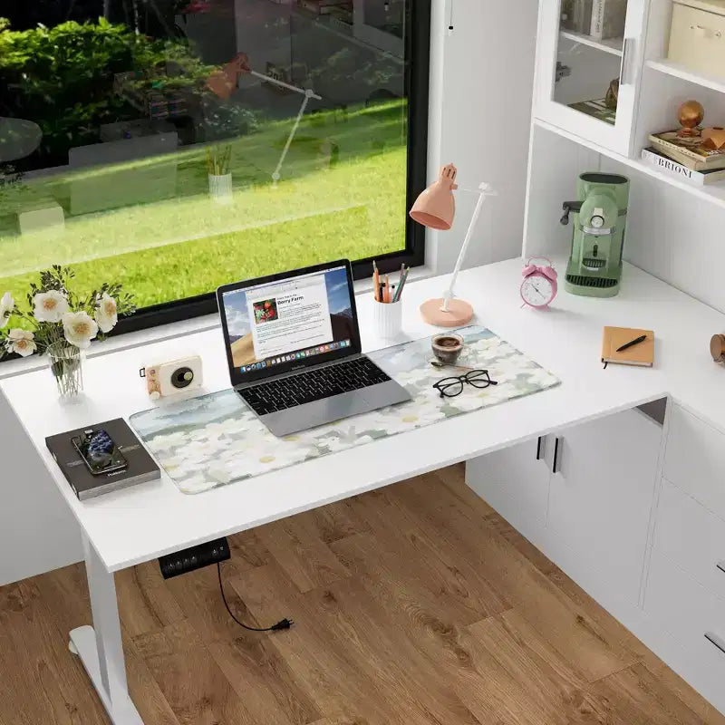 Famapy Bureau Ordinateur Relevable Grand Bureau Tout-en-un avec Rangement Composite Blanc