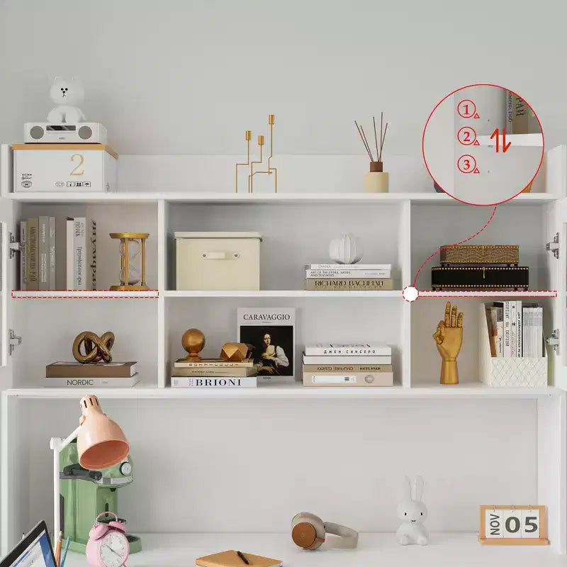 Famapy Bureau Ordinateur Relevable Grand Bureau Tout-en-un avec Rangement Composite Blanc