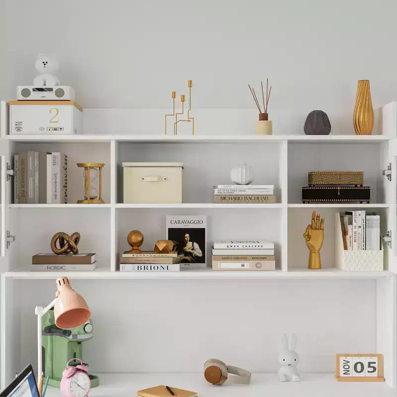 Famapy Bureau Ordinateur Relevable Grand Bureau Tout-en-un avec Rangement Composite Blanc