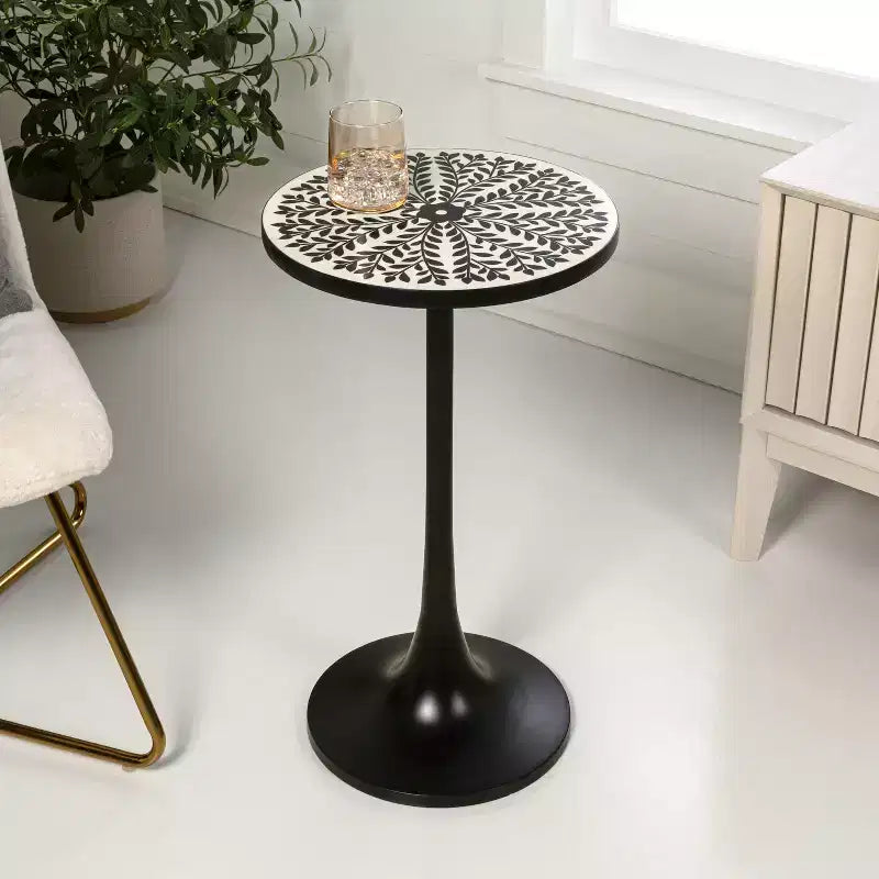 JONATHAN Y Nysha 25 Table d'appoint moderne bohème en métal/résine avec plateau incrusté