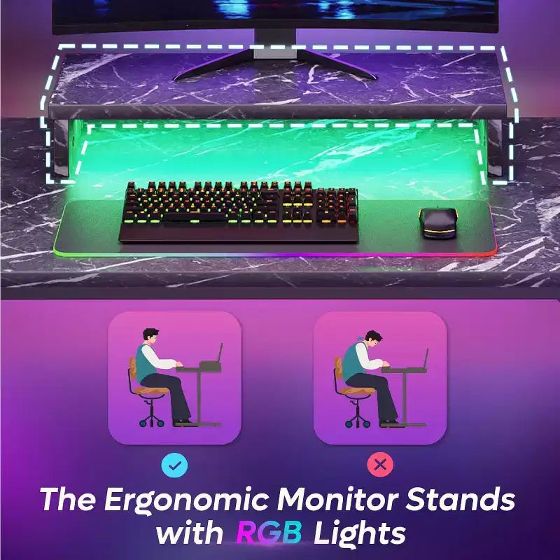 Bestier Bureau de Gamer 42 Petit Bureau d'Ordinateur pour Bureau à Domicile avec Lumières LED et Support de Moniteur