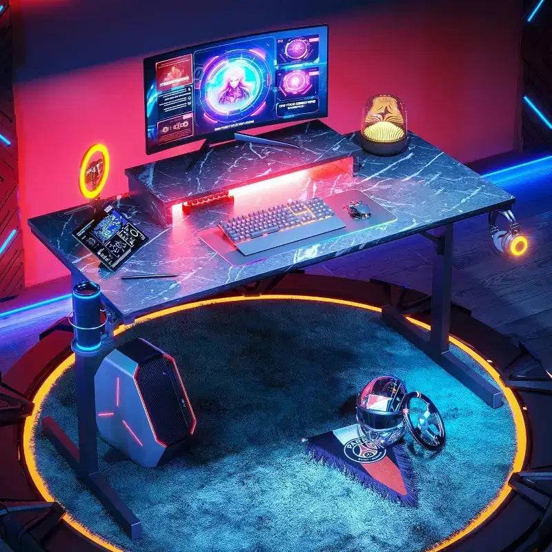 Bestier Bureau de Gamer 42 Petit Bureau d'Ordinateur pour Bureau à Domicile avec Lumières LED et Support de Moniteur