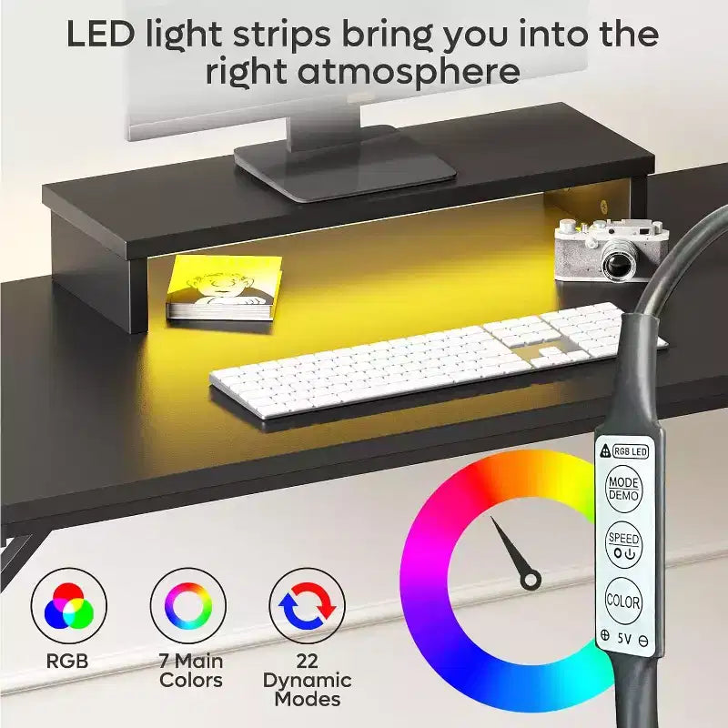 Bestier Bureau de Gamer 42 Petit Bureau d'Ordinateur pour Bureau à Domicile avec Lumières LED et Support de Moniteur