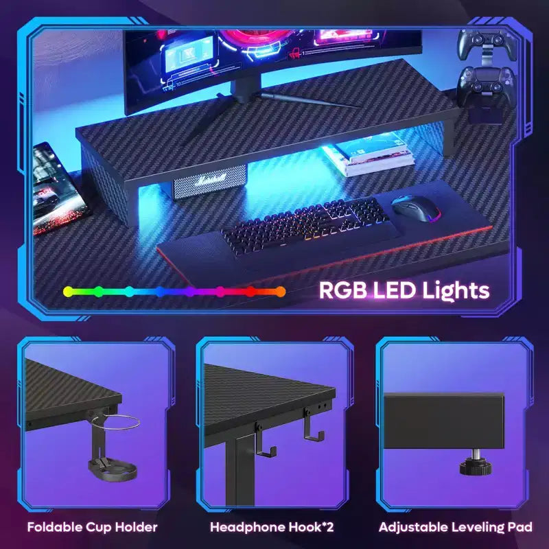 Bestier Bureau de Gamer 42 Petit Bureau d'Ordinateur pour Bureau à Domicile avec Lumières LED et Support de Moniteur