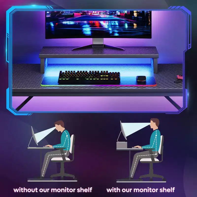 Bestier Bureau de Gamer 42 Petit Bureau d'Ordinateur pour Bureau à Domicile avec Lumières LED et Support de Moniteur
