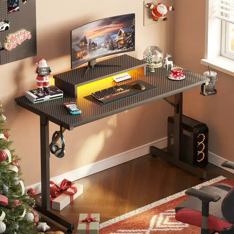 Bestier Bureau de Gamer 42 Petit Bureau d'Ordinateur pour Bureau à Domicile avec Lumières LED et Support de Moniteur