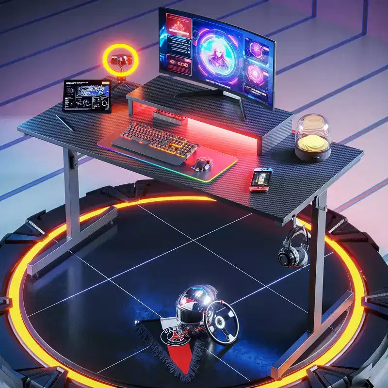 Bestier Bureau de Gamer 42 Petit Bureau d'Ordinateur pour Bureau à Domicile avec Lumières LED et Support de Moniteur