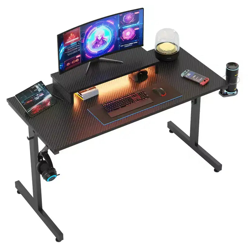 Bestier Bureau de Gamer 42 Petit Bureau d'Ordinateur pour Bureau à Domicile avec Lumières LED et Support de Moniteur