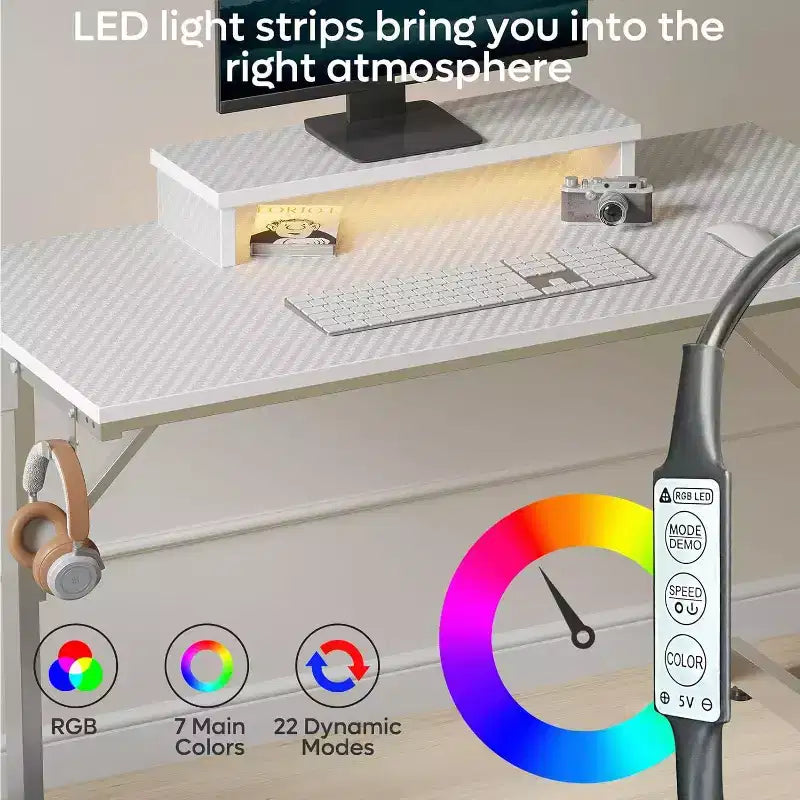 Bestier Bureau de Gamer 42 Petit Bureau d'Ordinateur pour Bureau à Domicile avec Lumières LED et Support de Moniteur