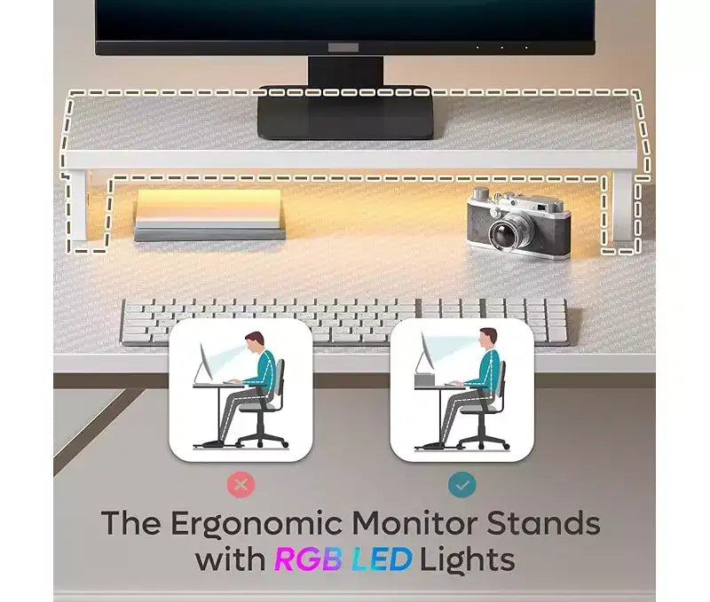 Bestier Bureau de Gamer 42 Petit Bureau d'Ordinateur pour Bureau à Domicile avec Lumières LED et Support de Moniteur
