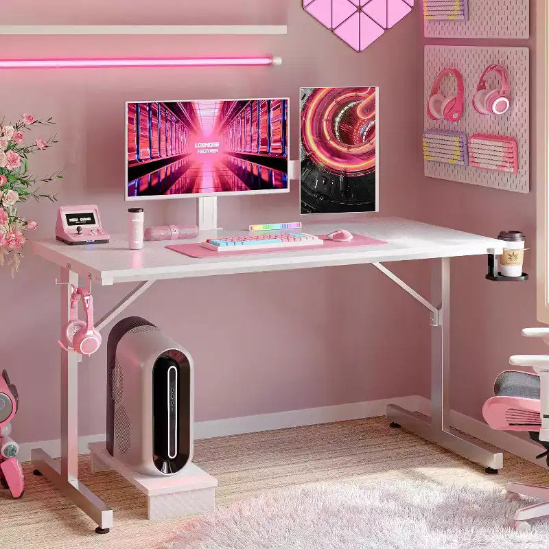 Bestier Bureau de Gamer 42 Petit Bureau d'Ordinateur pour Bureau à Domicile avec Lumières LED et Support de Moniteur