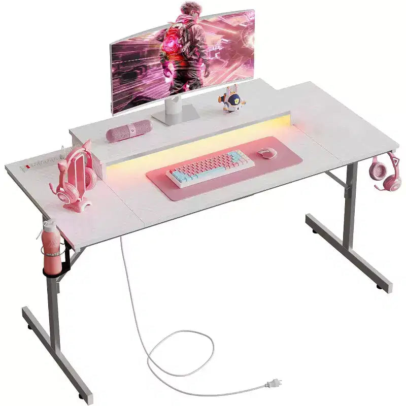 Bestier Bureau de Gamer 42 Petit Bureau d'Ordinateur pour Bureau à Domicile avec Lumières LED et Support de Moniteur