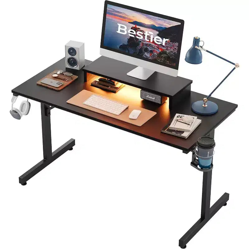 Bestier Bureau de Gamer 42 Petit Bureau d'Ordinateur pour Bureau à Domicile avec Lumières LED et Support de Moniteur