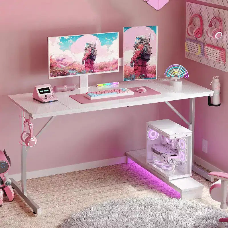 Bestier Bureau de Gamer 42 Petit Bureau d'Ordinateur pour Bureau à Domicile avec Lumières LED et Support de Moniteur